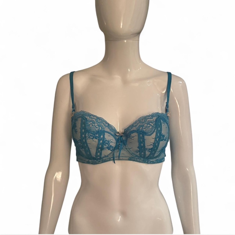Elle Macpherson - Elegant Lace Underwire Bra in Blue and Silk